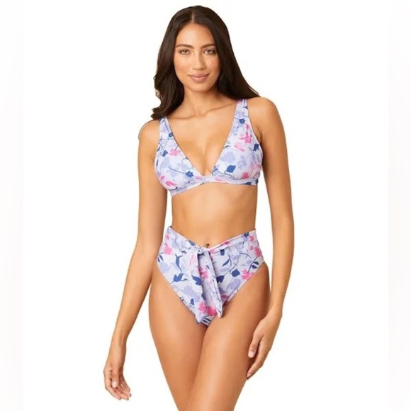 NWT Splendid Floral Print High Waist Bikini Set V Neck Two Piece Swimsuit - Picture 1 of 12